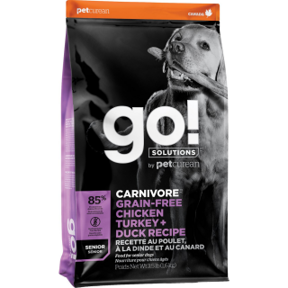 Croquettes sans céréales GO! pour Chiens Seniors (Poulet, Dinde et Canard – 10 kilos)