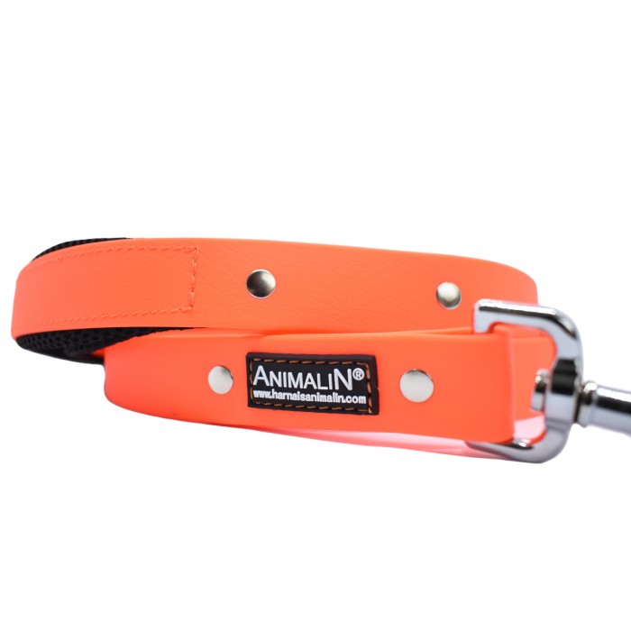 Laisse Animalin® PVC - Mousq. Inox150 cm – 2 larg./ Orange fluo