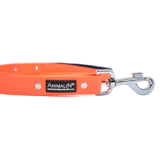 Laisse Animalin® PVC Orange fluo – Mousq. Inox – 150 cm – 2 larg.