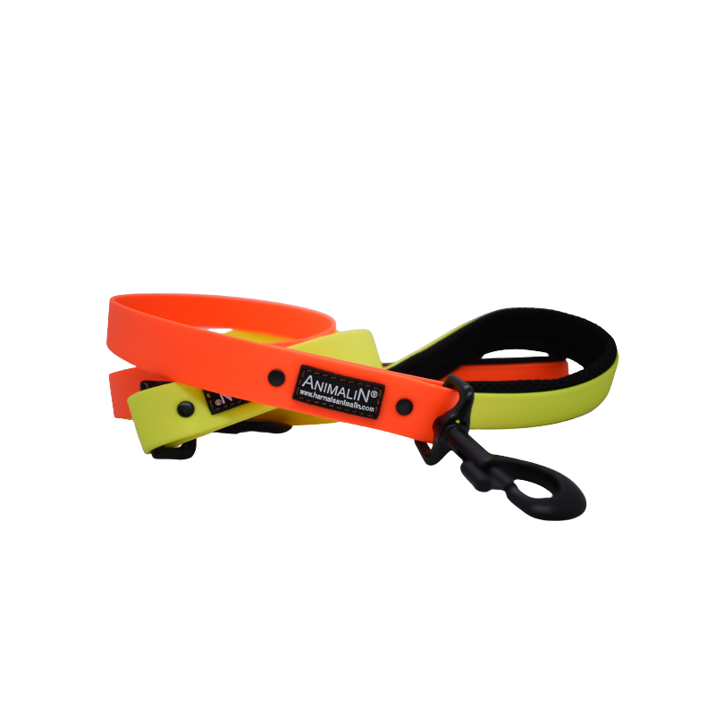 Laisse Animalin® Fluo 150 cm – 2 larg./2 couleurs – Mousq. noir