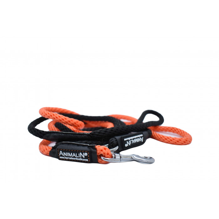 Laisse Corde Animalin® Orange 1,2 m  – 3 diam. – Mousqueton noir ou inox