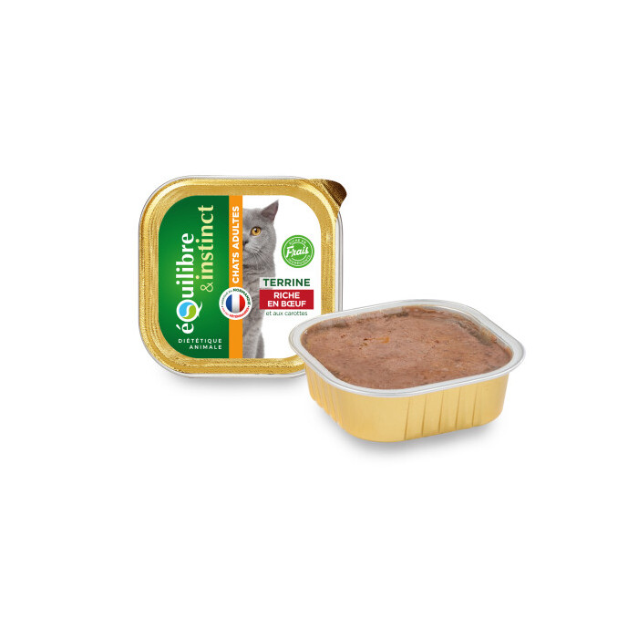 Aliment BIO humide pour chats – Bœuf et légumes – 100 g – Fabrication française