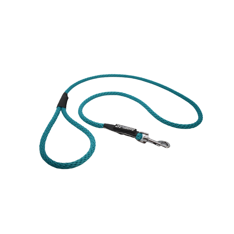 Laisse Corde Animalin® Turquoise 1,2 m  – 3 diam. – Mousqueton noir ou inox