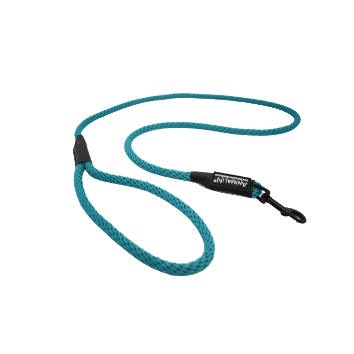 Laisse Corde Animalin® Turquoise 1,2 m  – 3 diam. – Mousqueton noir ou inox