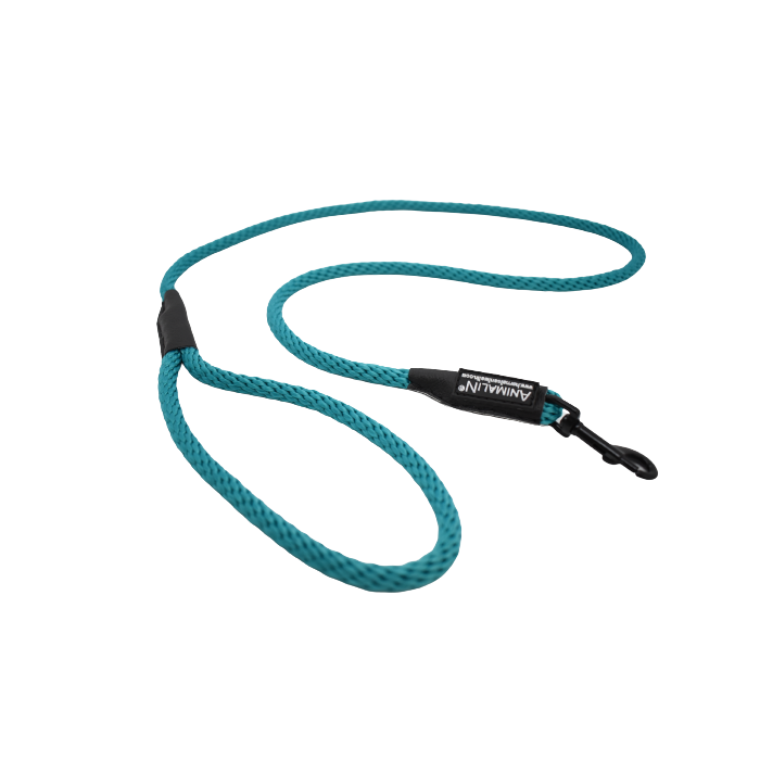 Laisse Corde Animalin® Turquoise 1,2 m  – Diam. 14 mm – Mousqueton noir ou inox