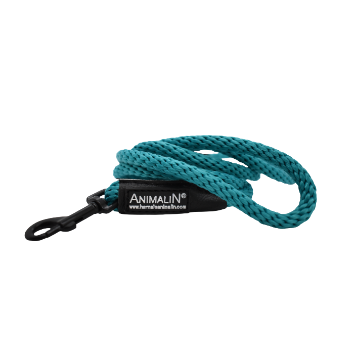 Laisse Corde Animalin® Turquoise 1,2 m  – 3 diam. – Mousqueton noir ou inox