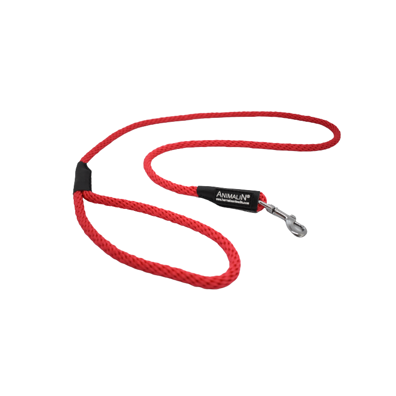 Laisse Corde Animalin® Rouge 1,2 m  – Diam. 14 mm – Mousqueton noir ou inox