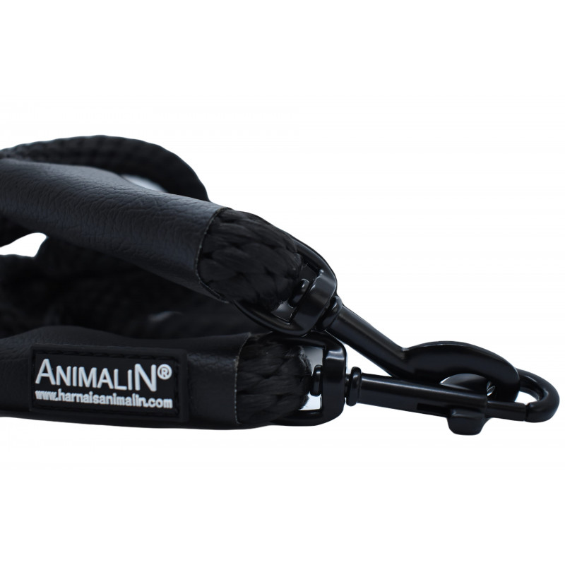 Animalin® : Laisse Double connexion Mousq. noir - 190 cm – 3 diamètres/5 coloris