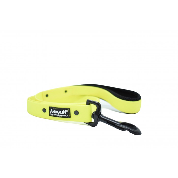 Laisse Animalin® PVC – Mousq. noir – 150 cm – 2 larg./Jaune fluo