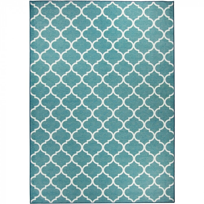 Tapis de maison pratique, lavable, anti-taches – Dim. 150 x 210 cm (Moroccan Teal Area Rug)