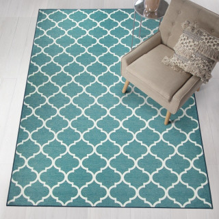 Tapis de maison pratique, lavable, anti-taches – Dim. 150 x 210 cm (Moroccan Teal Area Rug)