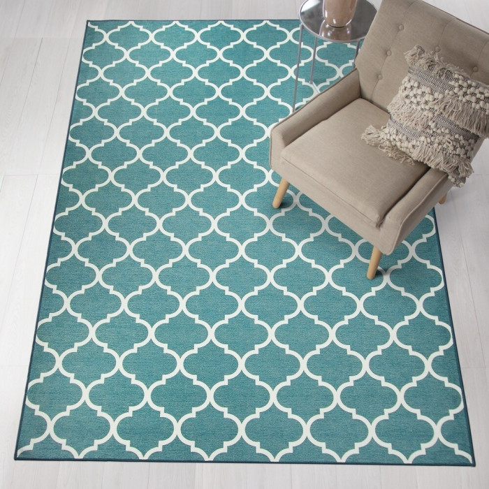 Tapis de maison pratique, lavable, anti-taches – Dim. 150 x 210 cm (Moroccan Teal Area Rug)