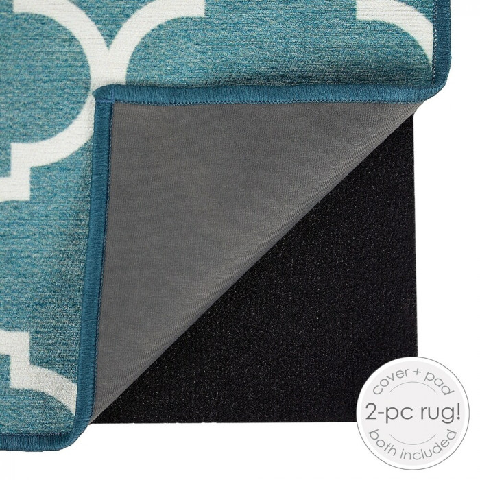 Tapis de maison pratique, lavable, anti-taches – Dim. 150 x 210 cm (Moroccan Teal Area Rug)