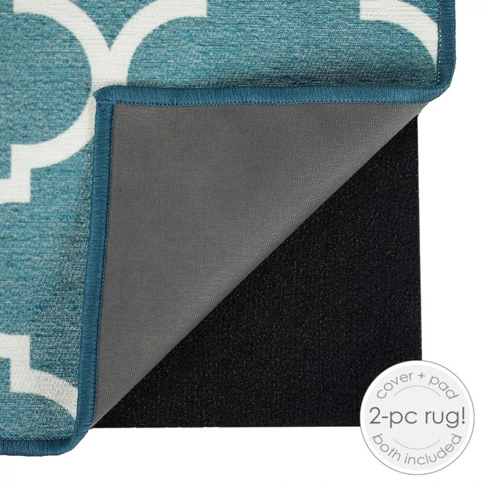 -35% Tapis de maison pratique, lavable, anti-taches – Dim. 150 x 210 cm (Moroccan Teal Area Rug)