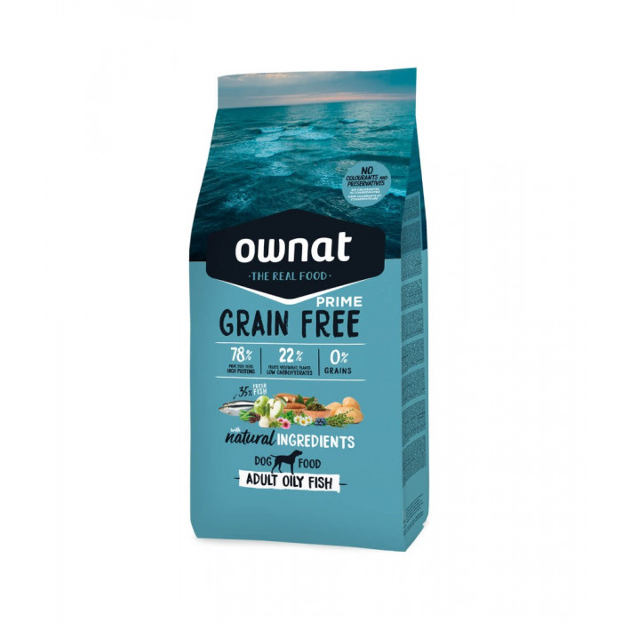 Croquettes OWNAT Sans céréales – Poisson gras – Chiens adultes (sac de 12 kilos)