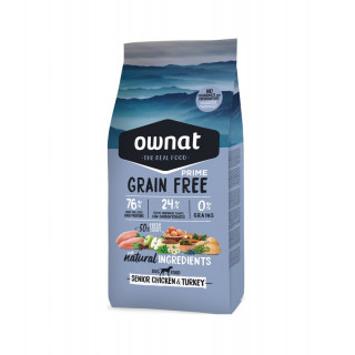 Croquettes OWNAT Sans céréales – Poulet & Dinde – Chiens SENIORS (sac de 12 kilos)