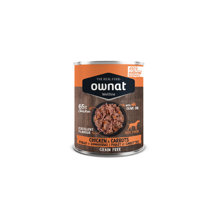 Aliment humide Poulet & Carottes (OWNAT Wetline – Boîte de 395 g)