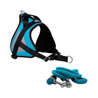 -10% Kit Sellerie – Harnais Reflex Bleu + Laisse Double Connexion ANIMALIN