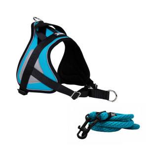 -10% Kit Sellerie – Harnais Reflex Bleu + Laisse Double Connexion ANIMALIN