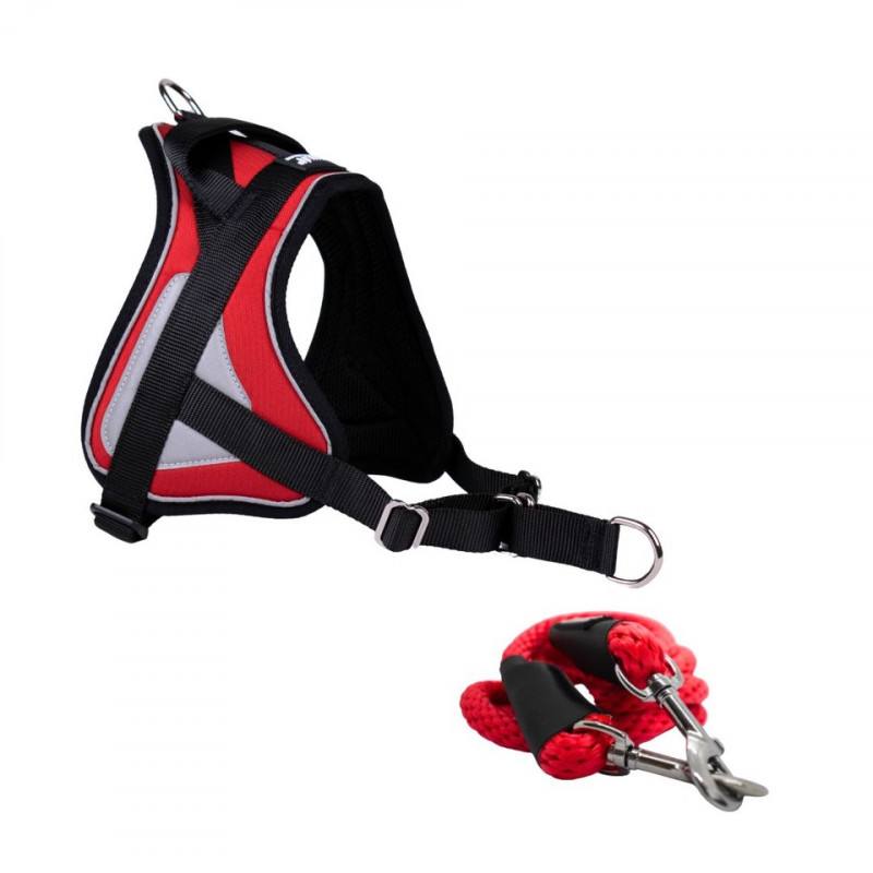 -10% Kit Sellerie – Harnais Reflex Rouge + Laisse Double Connexion ANIMALIN