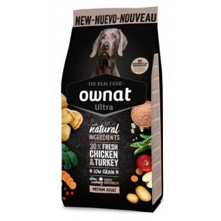 Lot Sac de croquettes OWNAT 12 kilos + 2 boîtes humides 395 g au poulet la 3e offerte