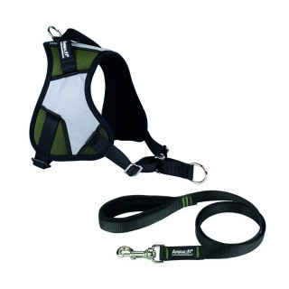 -10% Kit Harnais Animalin® REFLEX PLUS Kaki + Laisse Renforcée ANIMALIN 120 cm (4 tailles)