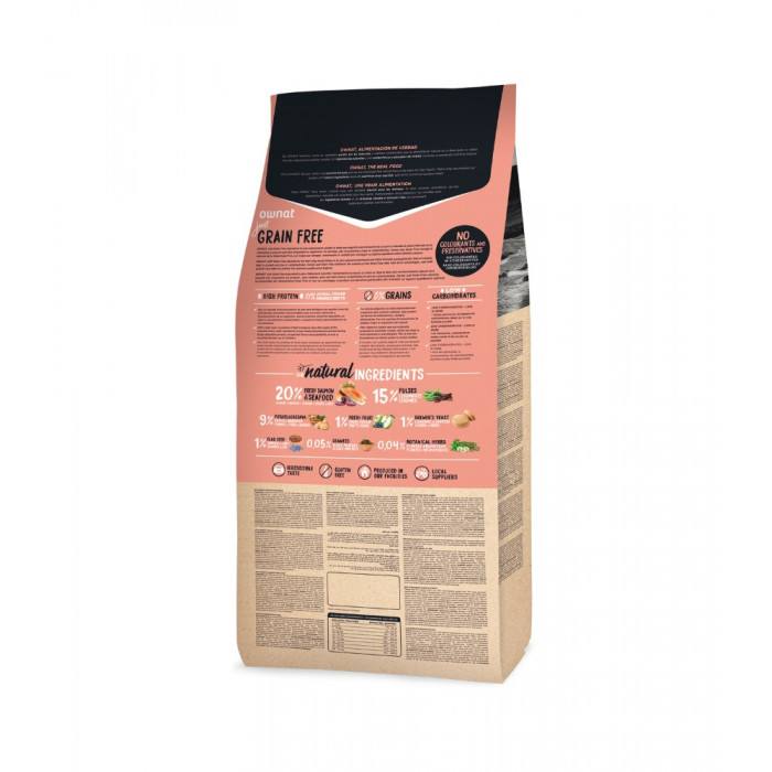 Croquettes OWNAT Sans céréales – Saumon et Fruits de mer – Chiens adultes (sac de 14 kilos)